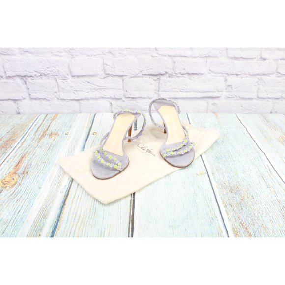 Cole Haan Blue Suede Green Silver Floral Strap Stiletto Heel Pumps 6 B - Picture 7 of 10